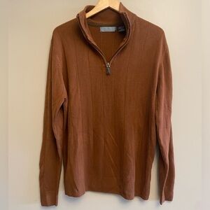 Oscar De La Renta Men’s Quarter Zip Burnt Orange Brown XL